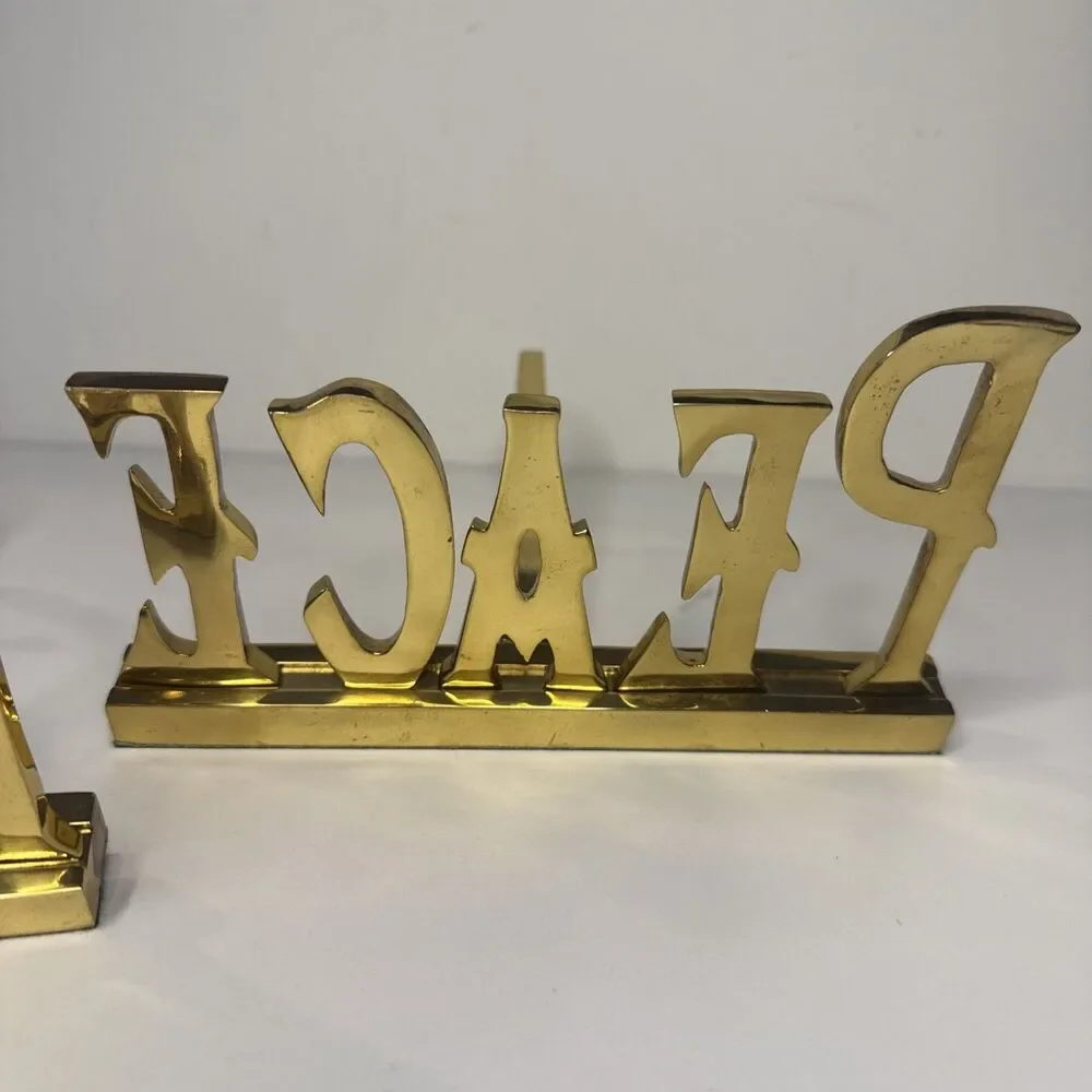 Lot of 2 Brass Long Arm Christmas Stocking Hanger Holder PEACE NOEL